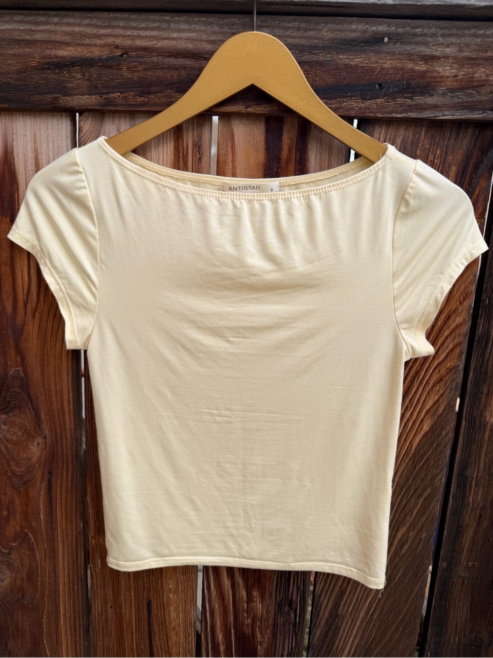 butter yellow boat neck crop top in a S
